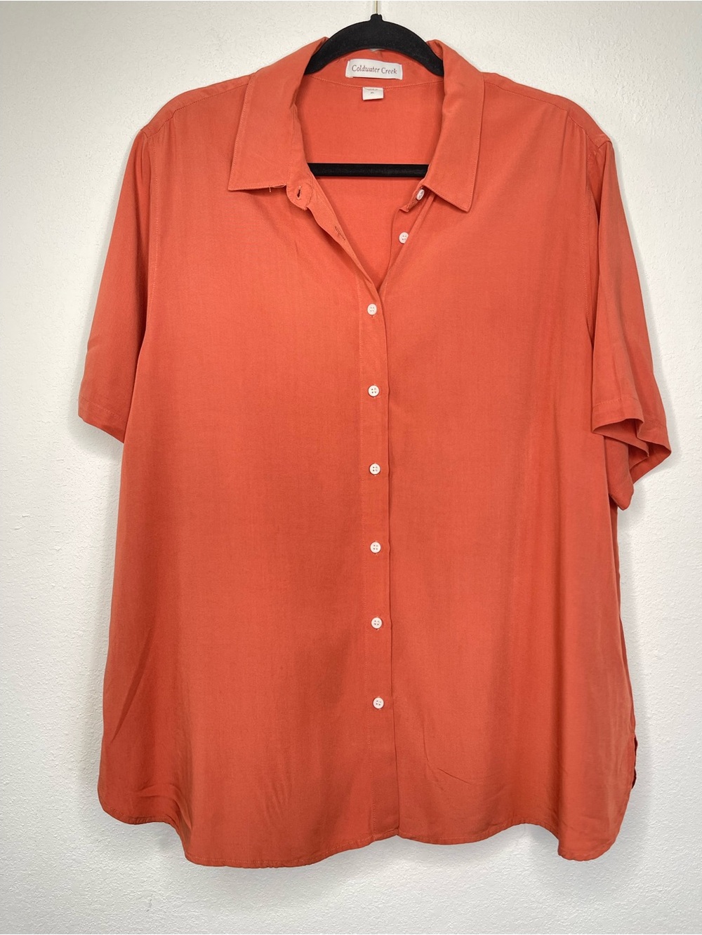 Coldwater Creek Short Sleeve Button Up Orange Shirt‎ Size XL Capsule Classic